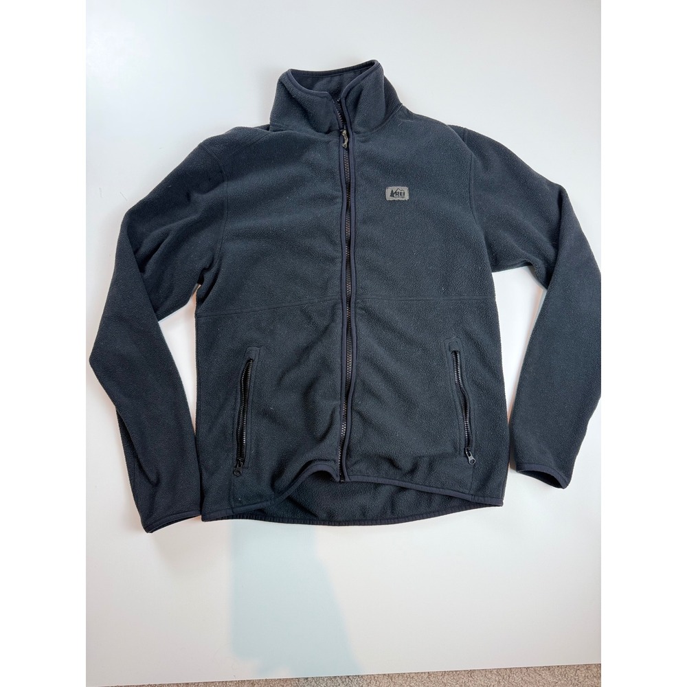 REI Womens Full Zip Fleece Jacket‎ Black Mock Neck Outdoor Hiking Mid Layer M